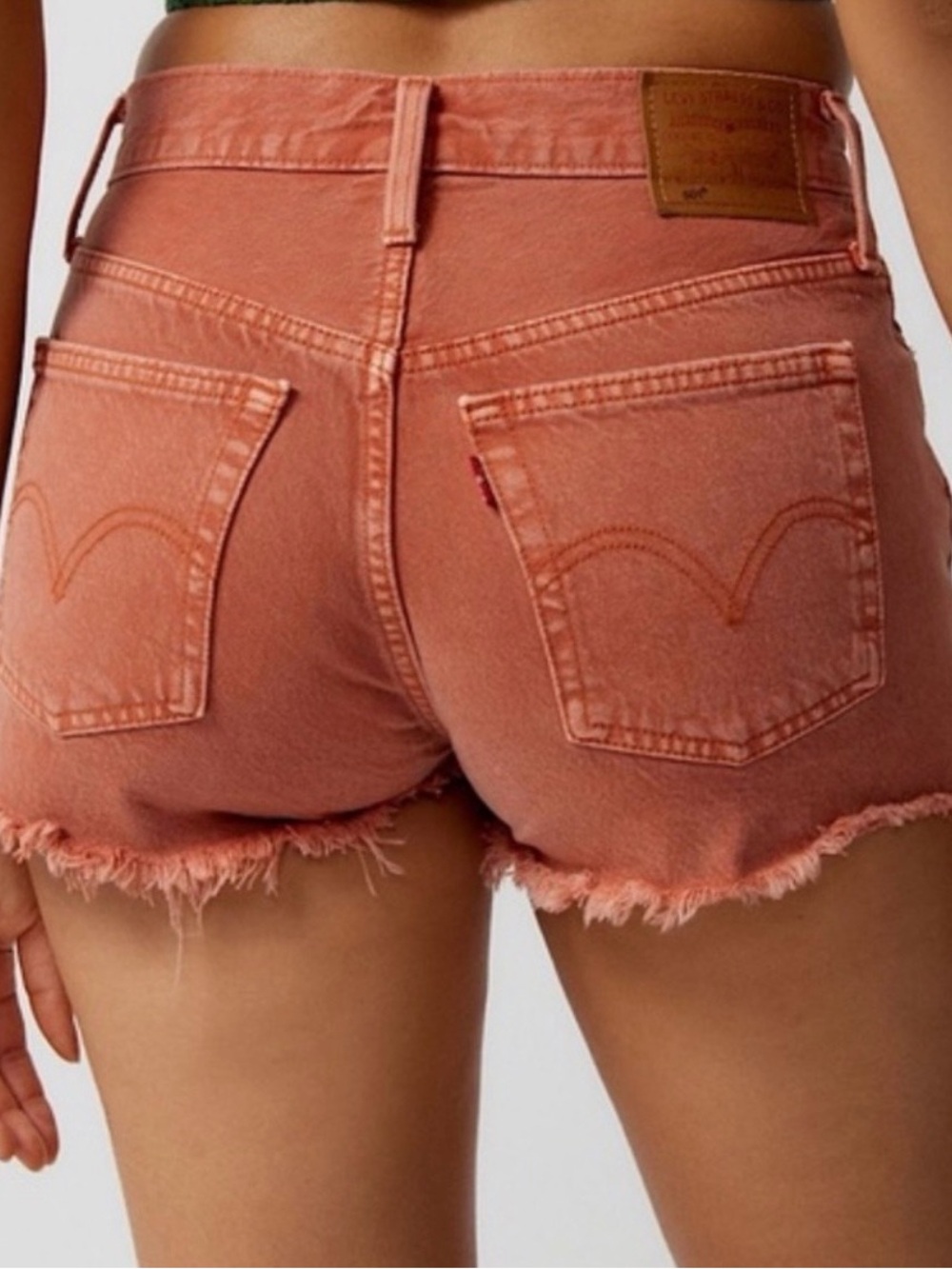 Levi 501 Coral/Orange Raw Hem Denim Cutoff Mid-rise Shorts boho Size 27 - Picture 3 of 16